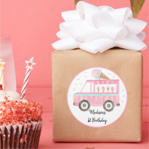 Adesivo Redondo Aniversário do Caminhão do Sorvete Moderno