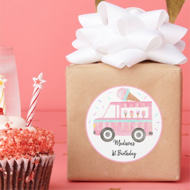Adesivo Redondo Aniversário do Caminhão do Sorvete Moderno (Festa)