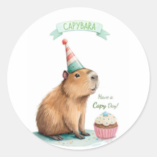 Adesivo Redondo Aniversário do Capivara Divertido Tenha o Dia do C