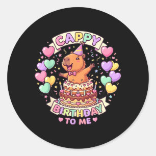 Adesivo Redondo Aniversário do Capivara Garota Kawaii Cappy Aniver