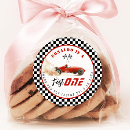 Adesivo Redondo Aniversário do carro de corrida rápido Vermelho