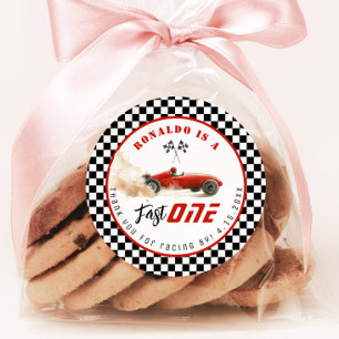 Adesivo Redondo Aniversário do carro de corrida rápido Vermelho