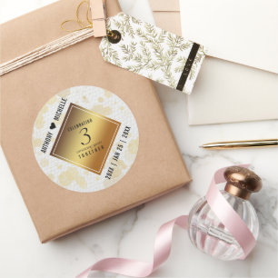 Adesivo Redondo Aniversário do Casamento de Couro do Elegante