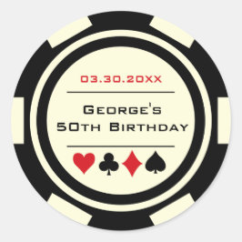 Adesivo Redondo Aniversário do Chip Casino do Pôquer Branco preto