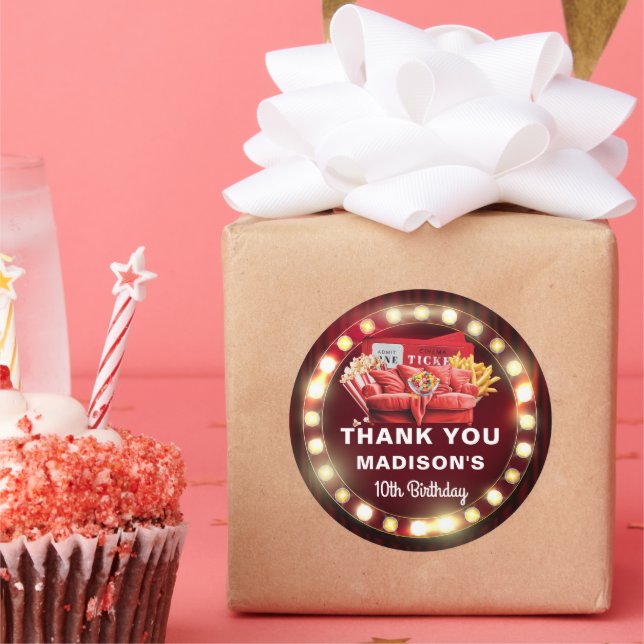 Adesivo Redondo Aniversário do Cinema Noturno de Foto Personalizad (Festa)