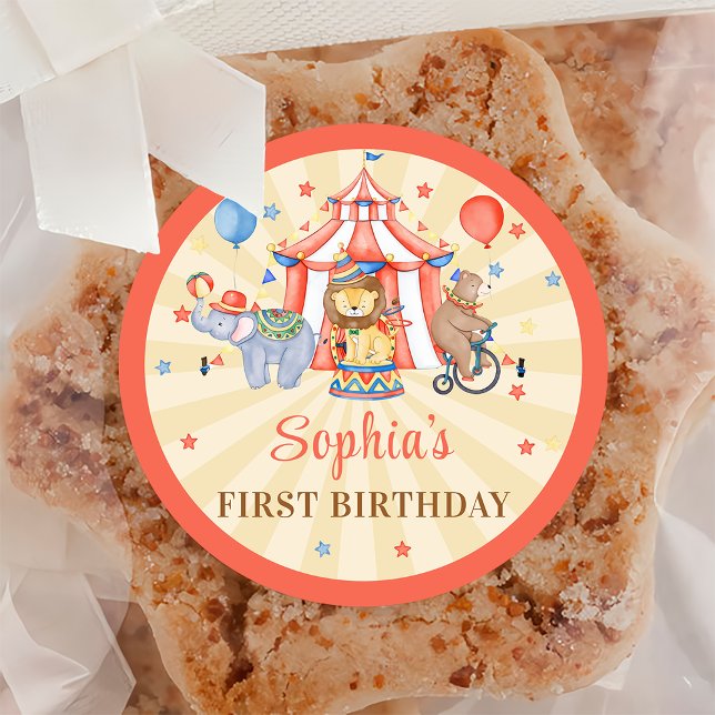 Adesivo Redondo Aniversário do Circo do Carnaval e Animais (Criador carregado)