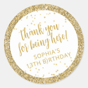 Adesivo Redondo Aniversário do Clássico Glitter Confetti Dourado O