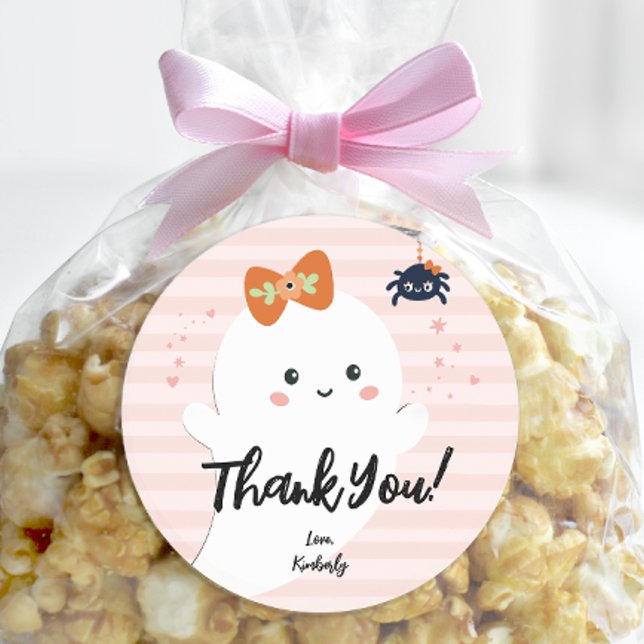 Adesivo Redondo Aniversário do Dia das Bruxas Personalizado - Obri (Personalized Happy Booday Halloween Birthday Thank You Sticker)