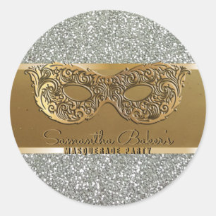 Adesivo Redondo Aniversário do Elegante Dourado Mascarada