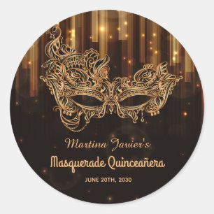 Adesivo Redondo Aniversário do Elegante Mascarada Quinceañera 15