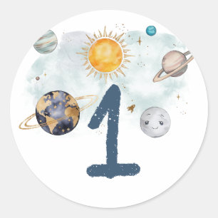 Adesivo Redondo Aniversário do Espaço Exterior Galáxia Sol Lua Est
