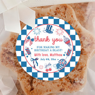 Adesivo Redondo Aniversário do Fireworks em 4 de julho Obrigado St