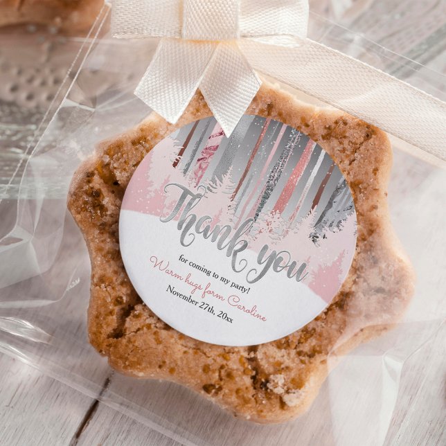 Adesivo Redondo Aniversário do inverno da Floresta de Neve Muda (Criador carregado)