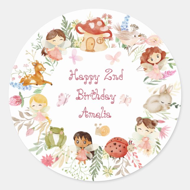 Adesivo Redondo Aniversário do Jardim das Fadas Flutter e Twirl (Frente)