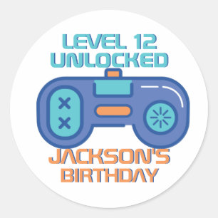 Adesivo Redondo Aniversário do Jogo de Vídeo Desbloqueado no Nível