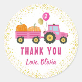 Adesivo Redondo Aniversário do Outono de Pumpkin Rosa - Obrigado