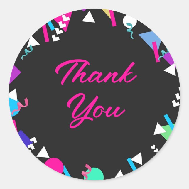 Adesivo Redondo Aniversário do Padrão Negro dos anos 80 (Frente)