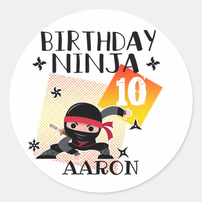 Adesivo Redondo Aniversário do Partido Ninja Tema Arte Amantes Mar (Frente)