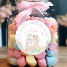Adesivo Redondo Aniversário do Pastel Unicorn Rainbow Girl Obrigad