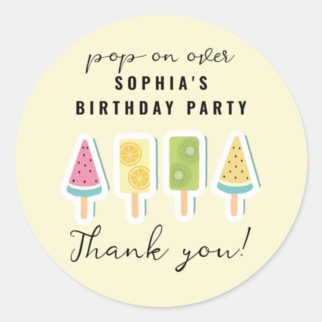 Adesivo Redondo Aniversário do picolé de Verão legal (Frente)