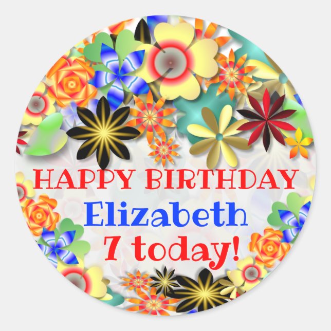 Adesivo Redondo Aniversário do Rainbow Garden Kid (Frente)