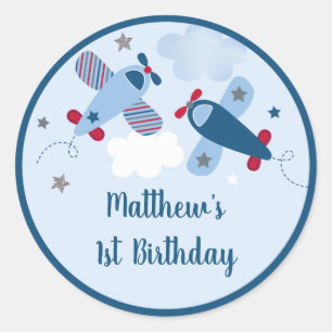Adesivo Redondo Aniversário do Rapaz das Nuvens do Avião