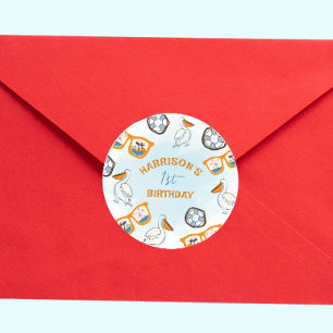 Adesivo Redondo Aniversário do Rapaz dos Óculos de Sol de Praia Tr