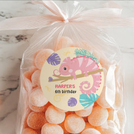 Adesivo Redondo Aniversário do Réptil da Rapariga do Scales and Ta