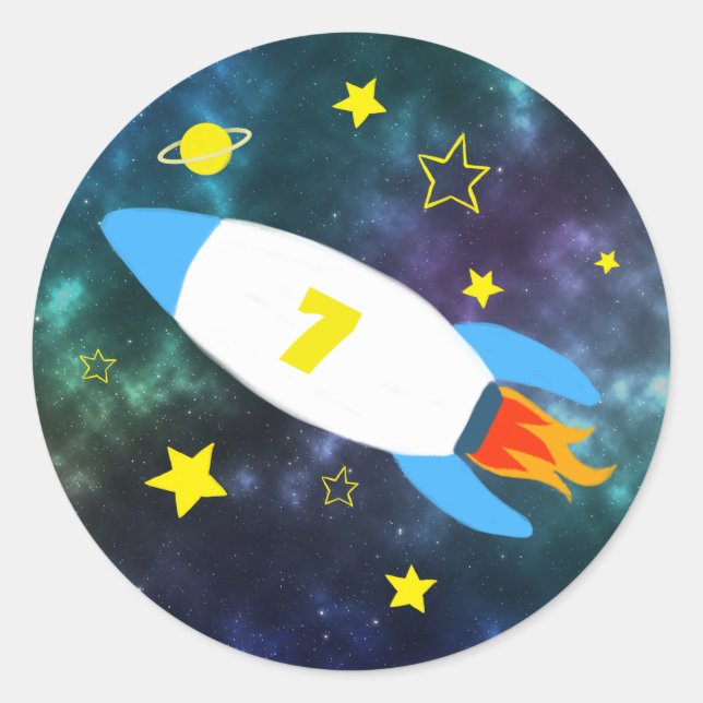 Adesivo Redondo aniversário do Rocket Star Space (Frente)