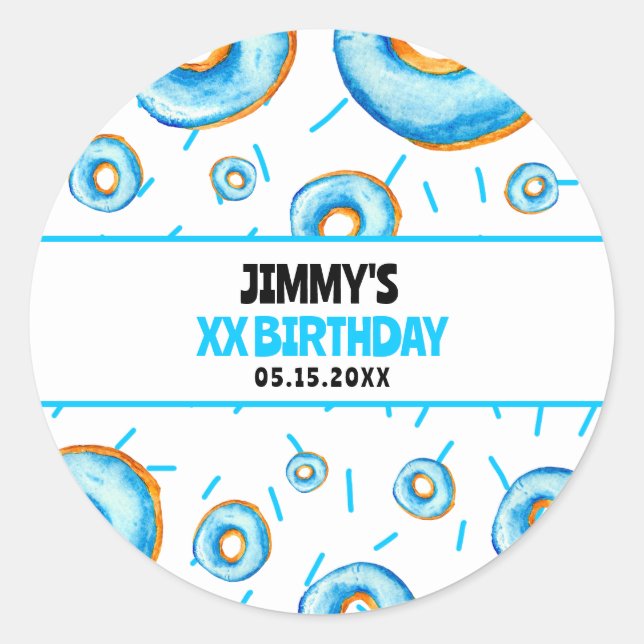 Adesivo Redondo Aniversário do Rosquinha Branco e Azul (Frente)