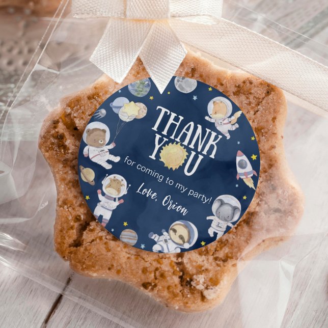 Adesivo Redondo Aniversário do Safari Boy do Espaço Exterior (Criador carregado)