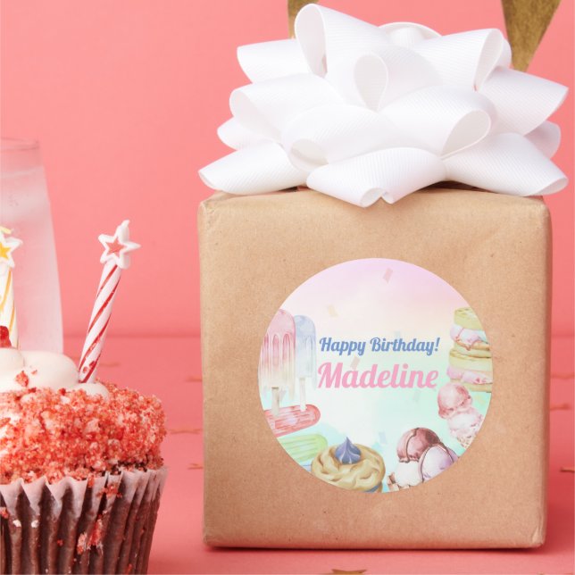 Adesivo Redondo Aniversário do sorvete (Festa)