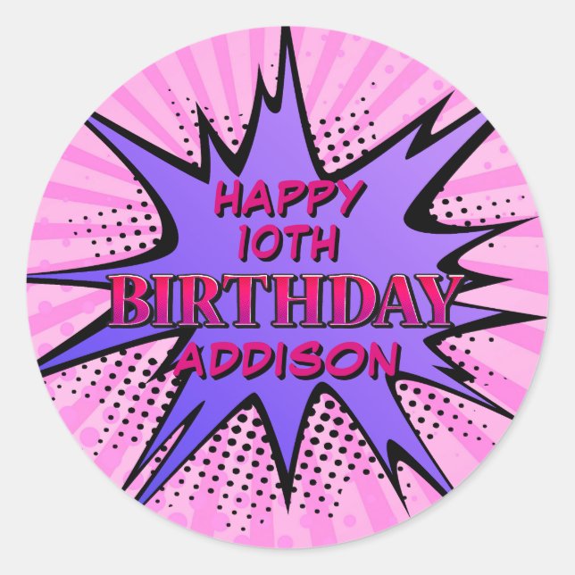 Adesivo Redondo Aniversário do Super Herói das Raparigas (Frente)