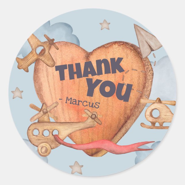 Adesivo Redondo Aniversário do Toy Airplane Obrigado (Frente)