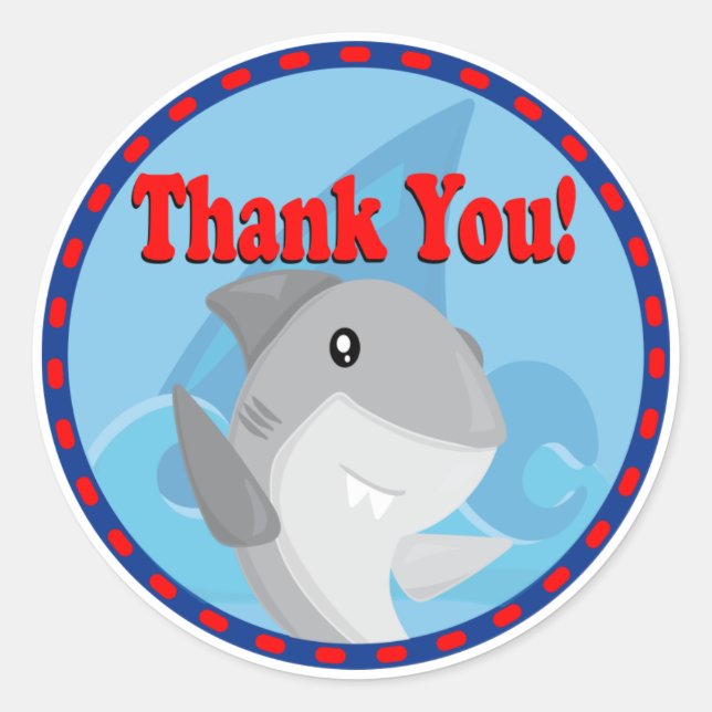 Adesivo Redondo Aniversário do Tubarão legal Obrigado Marca do Par (Frente)