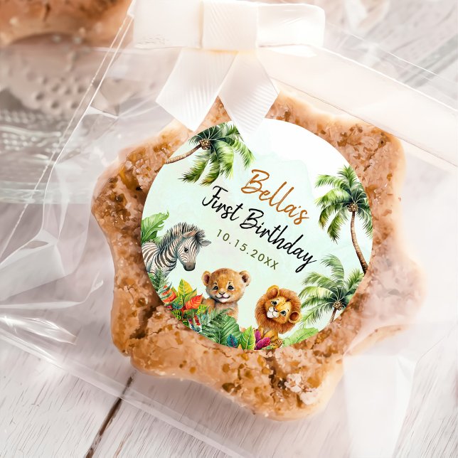 Adesivo Redondo Aniversário dos Animais da Selva Tropical Safari (Criador carregado)