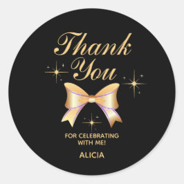 Adesivo Redondo Aniversário Dourado Clássico da Fita Negra Obrigad