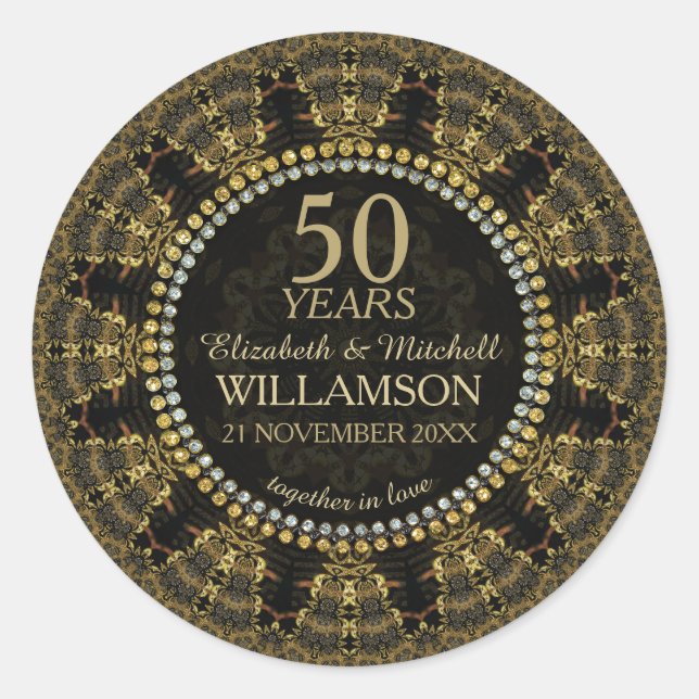 Adesivo Redondo Aniversário Dourado de Batik Sunshine (Frente)