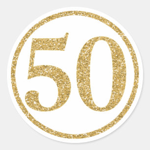 Adesivo Redondo Aniversário Dourado de brilho do número 50