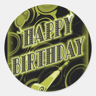 Adesivo Redondo Aniversário dourado feliz