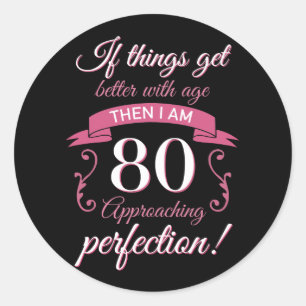 Adesivo Redondo Aniversário engraçado 'Perfection do 80