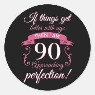 Adesivo Redondo Aniversário engraçado 'Perfection do 90