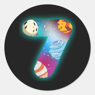 Adesivo Redondo ANIVERSÁRIO ESPACIAL 7 7 Birthday Boy 7 Year