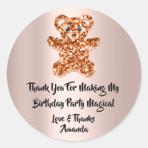 Adesivo Redondo Aniversário Favor Rosa Laranja Faísca Glitter U