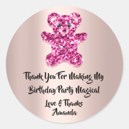 Adesivo Redondo Aniversário Favorece Lanterna Rosa Glitter Glitter