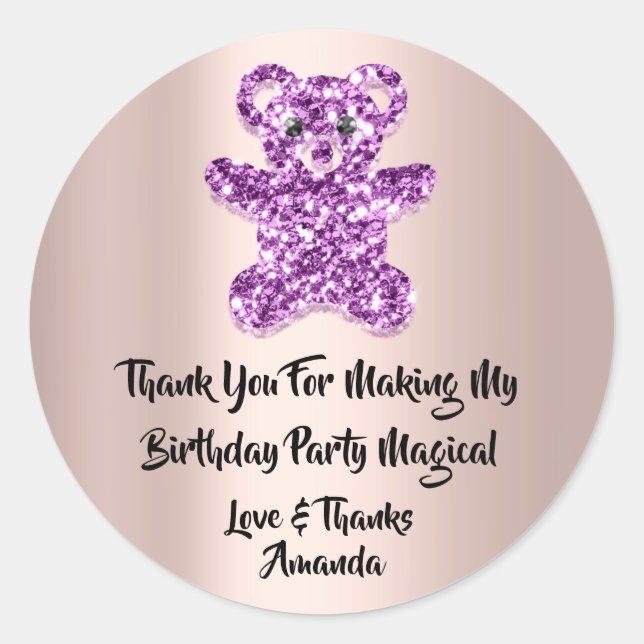 Adesivo Redondo Aniversário Favorece Largura Roxo Glitter (Frente)