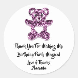 Adesivo Redondo Aniversário Favorece Urso Doce De Coração Púrpura