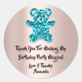 Adesivo Redondo Aniversário Favorito Glitter Blue Spark Bear