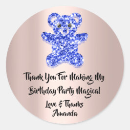 Adesivo Redondo Aniversário Favorito Glitter Blue Spark Bear