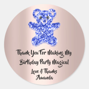 Adesivo Redondo  Aniversário Favorito Glitter Blue Spark Bear